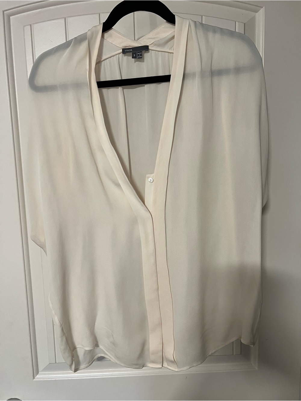 Vince Cream V-Neck Sheer Blouse